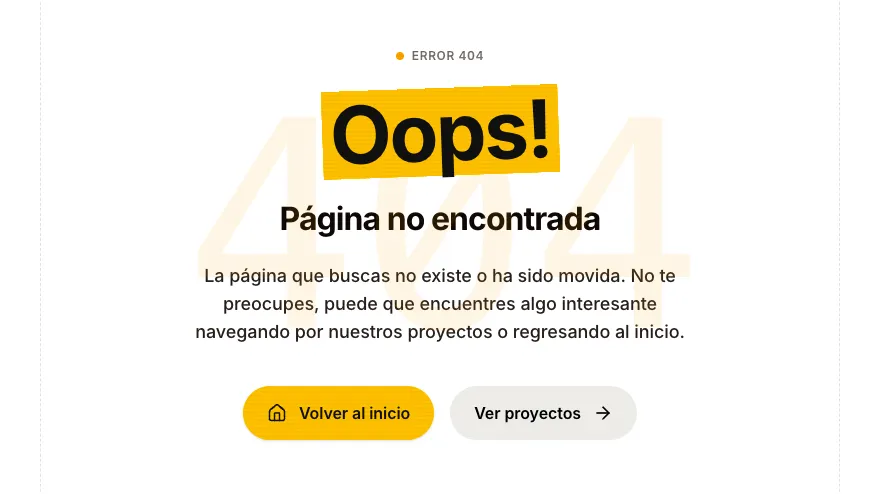 Ejemplo de página no encontrada o error 404
