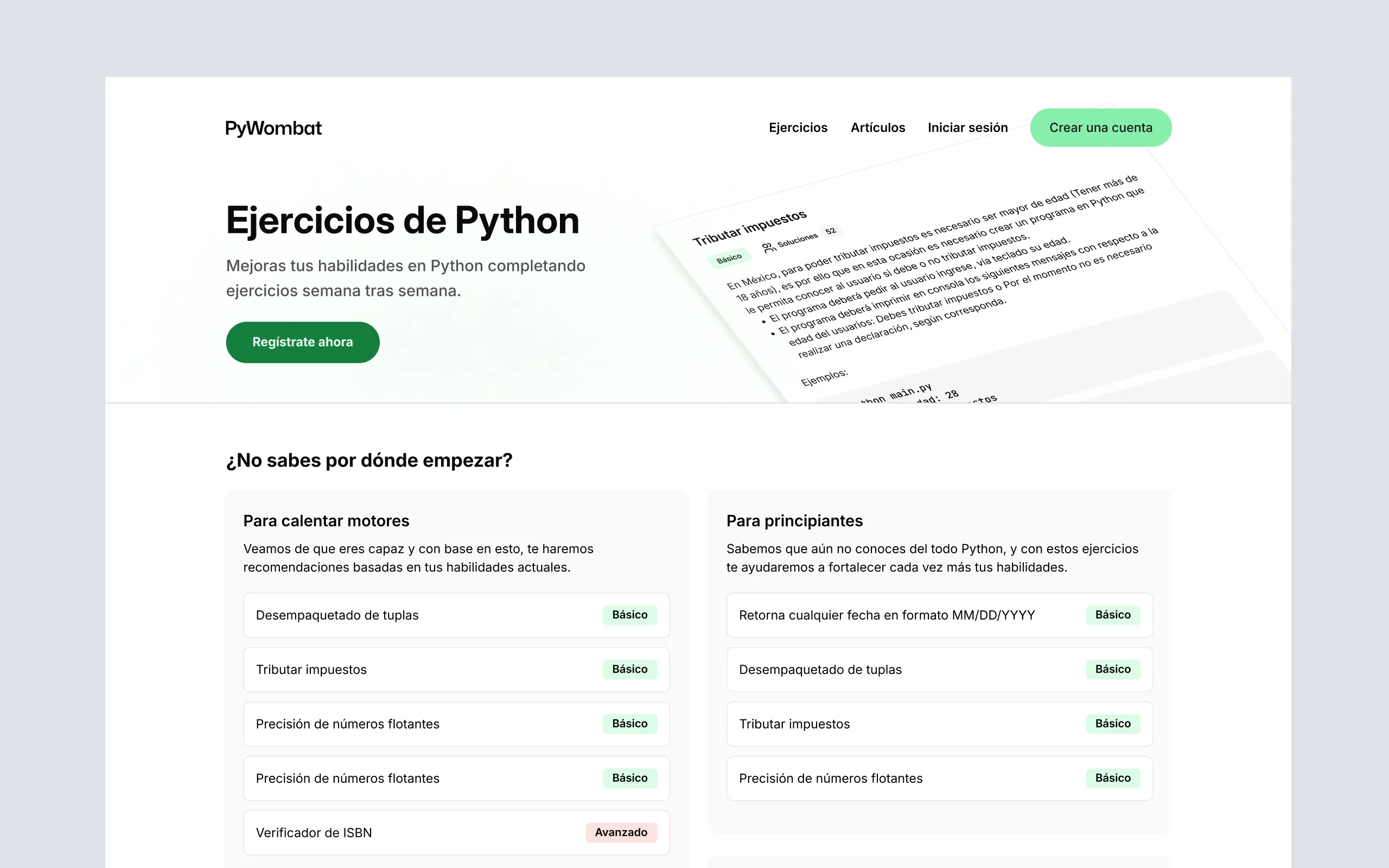 Página para visualizar los ejercicios en PyWombat