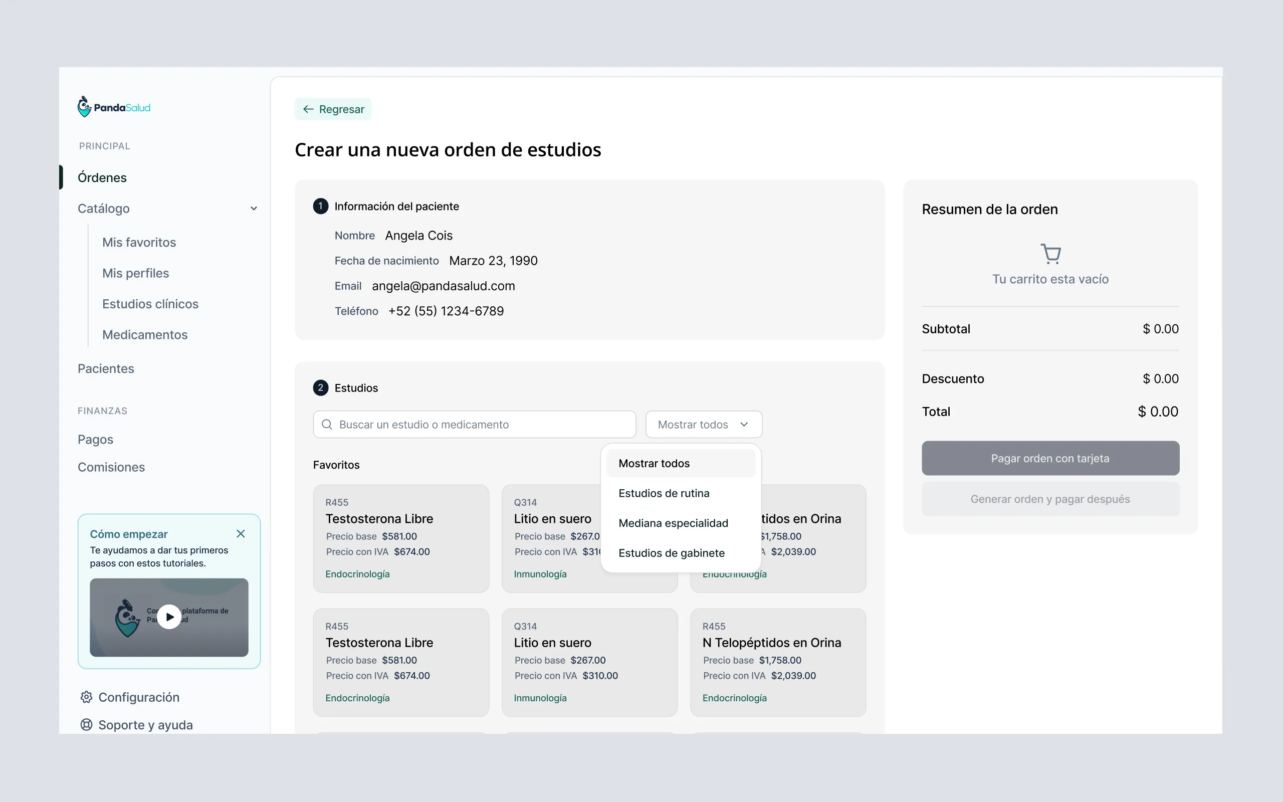Crea una nueva órden de estudios