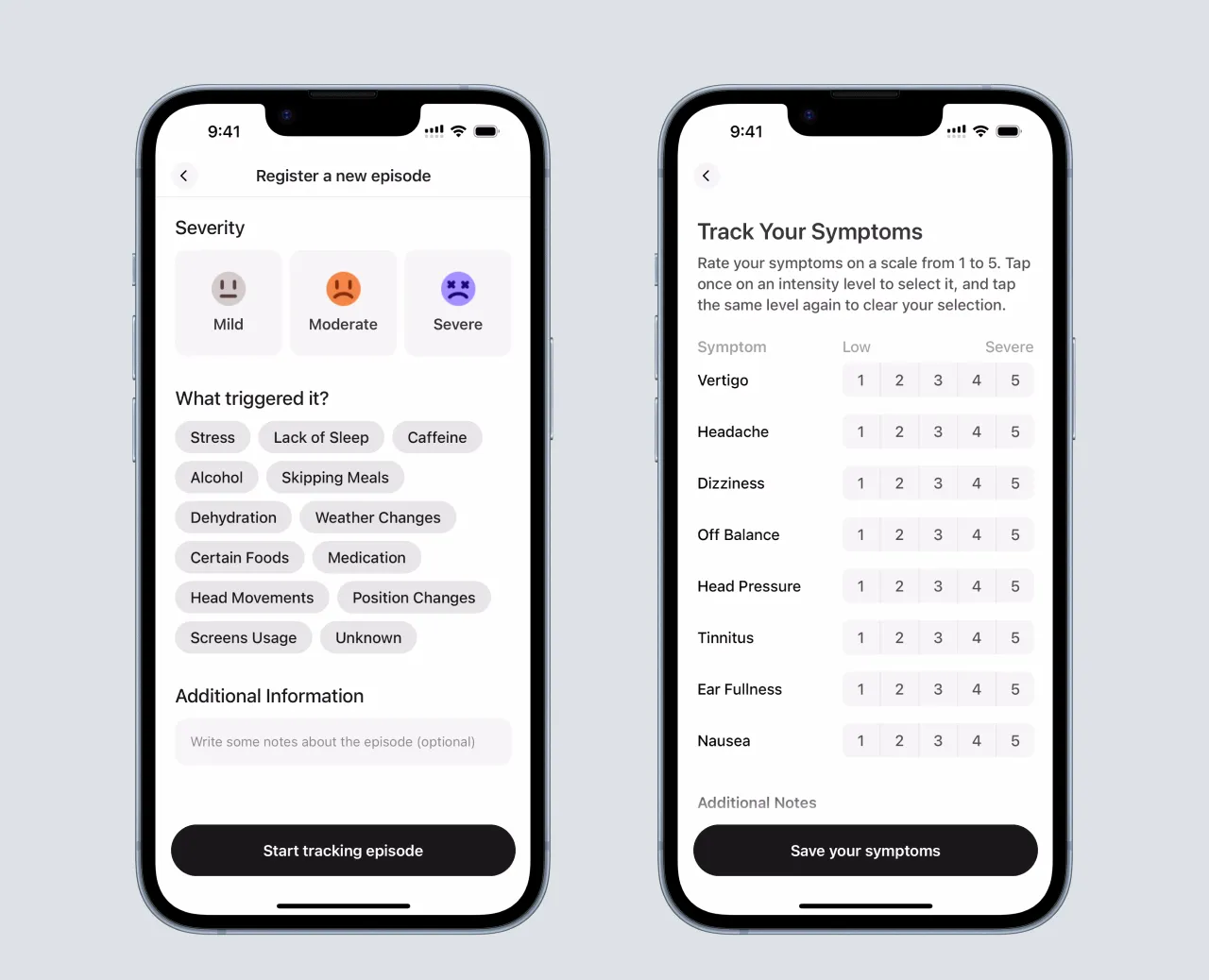 Pantalla de síntomas